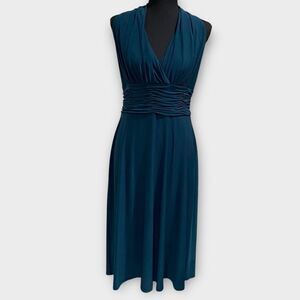Evan-Picone Teal Empire Waist V Neck Midi Dress Size 10